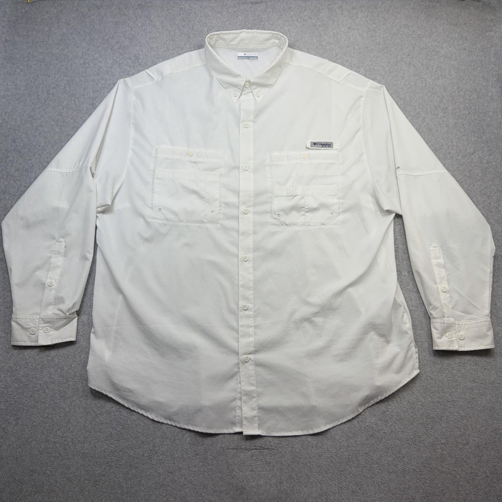 Columbia Tamiami II Shirt Mens XXL White Long Sleeve Fishing Vented Outdoor